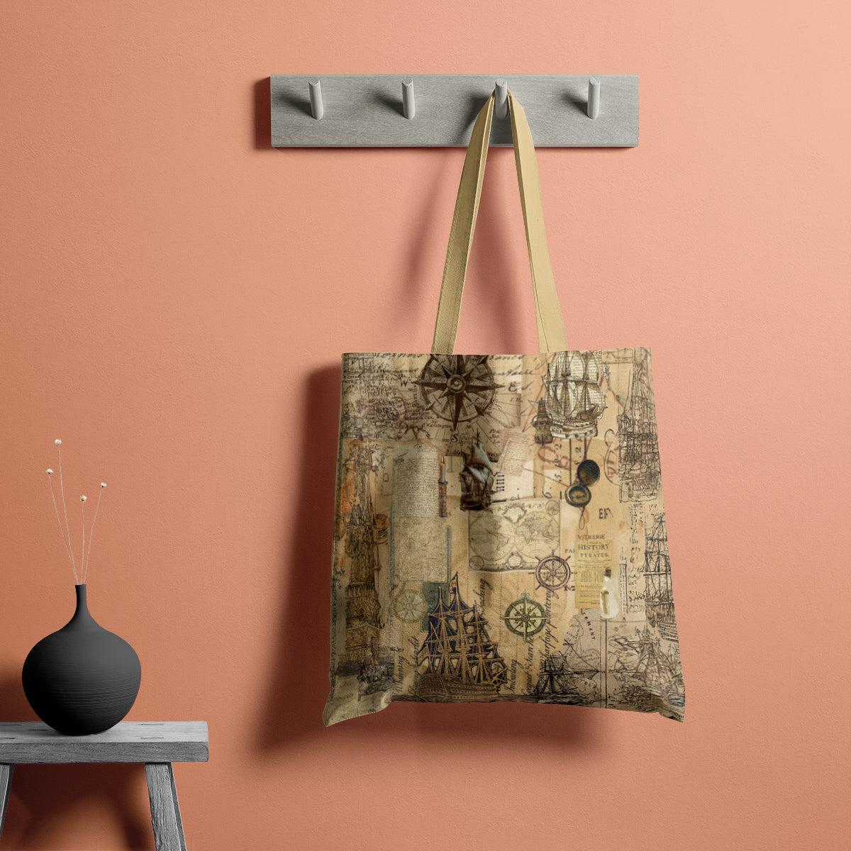 Vintage Nautical Explorer Map Collage Tote Bag