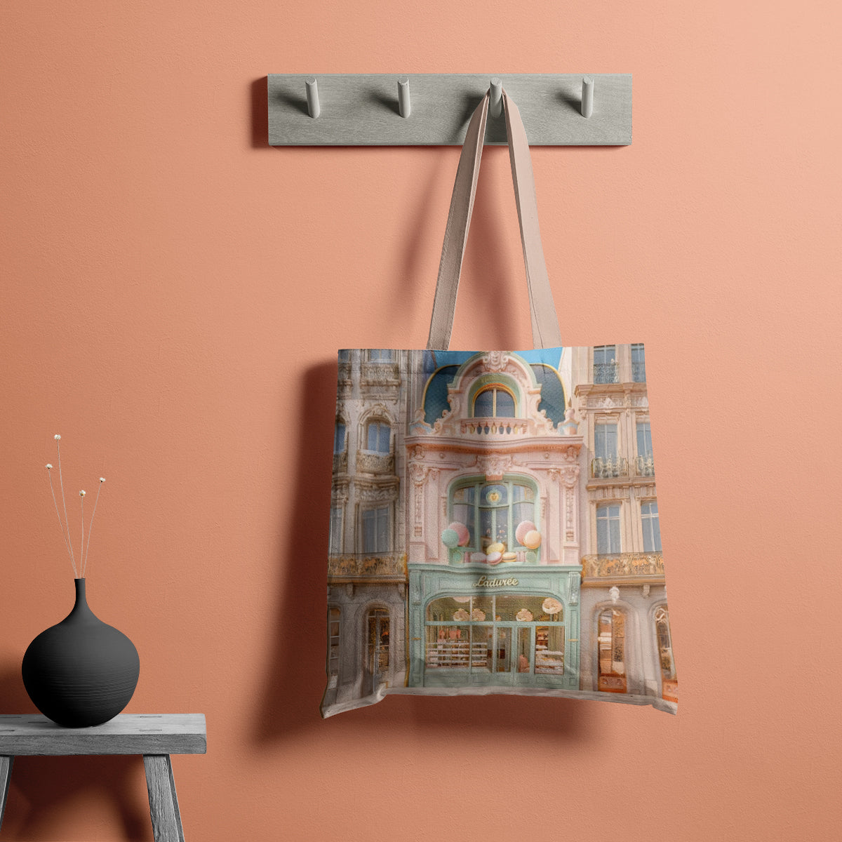 Vintage Pastel Boutique Parisian Storefront Tote Bag
