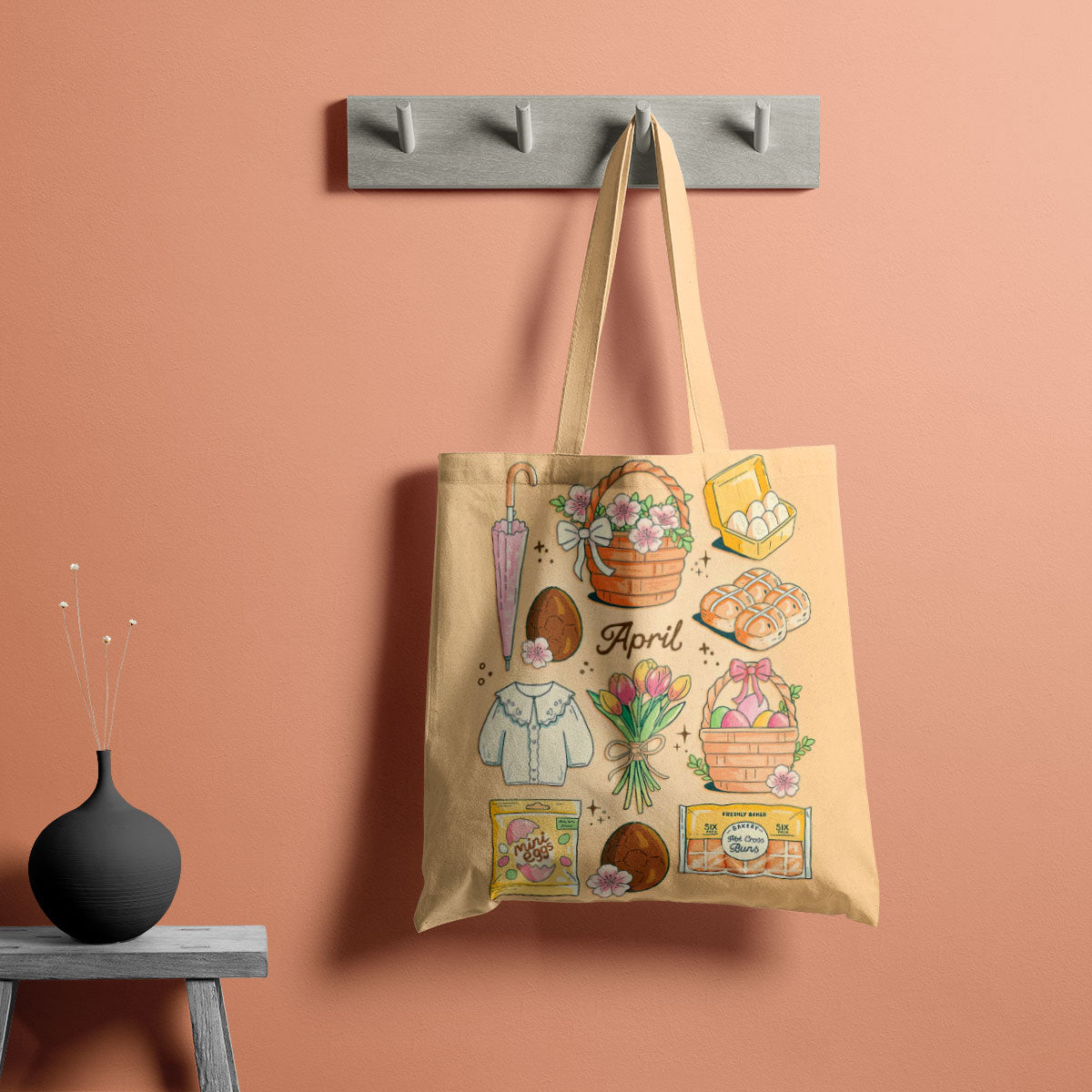 April Pastel Monthly Aesthetic Illustration Tote Bag