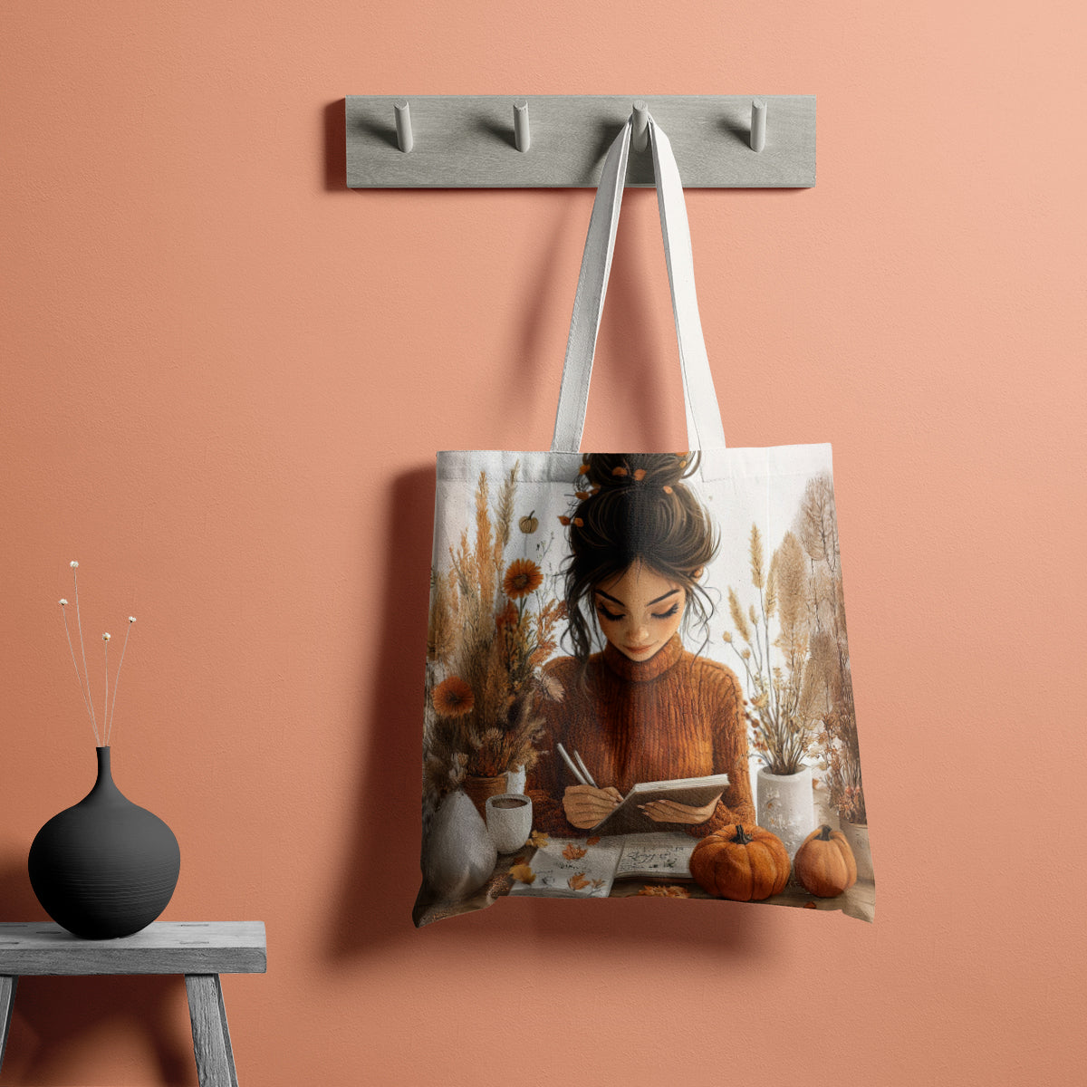 Autumn Writer Cozy Pumpkin Art Tote Bag