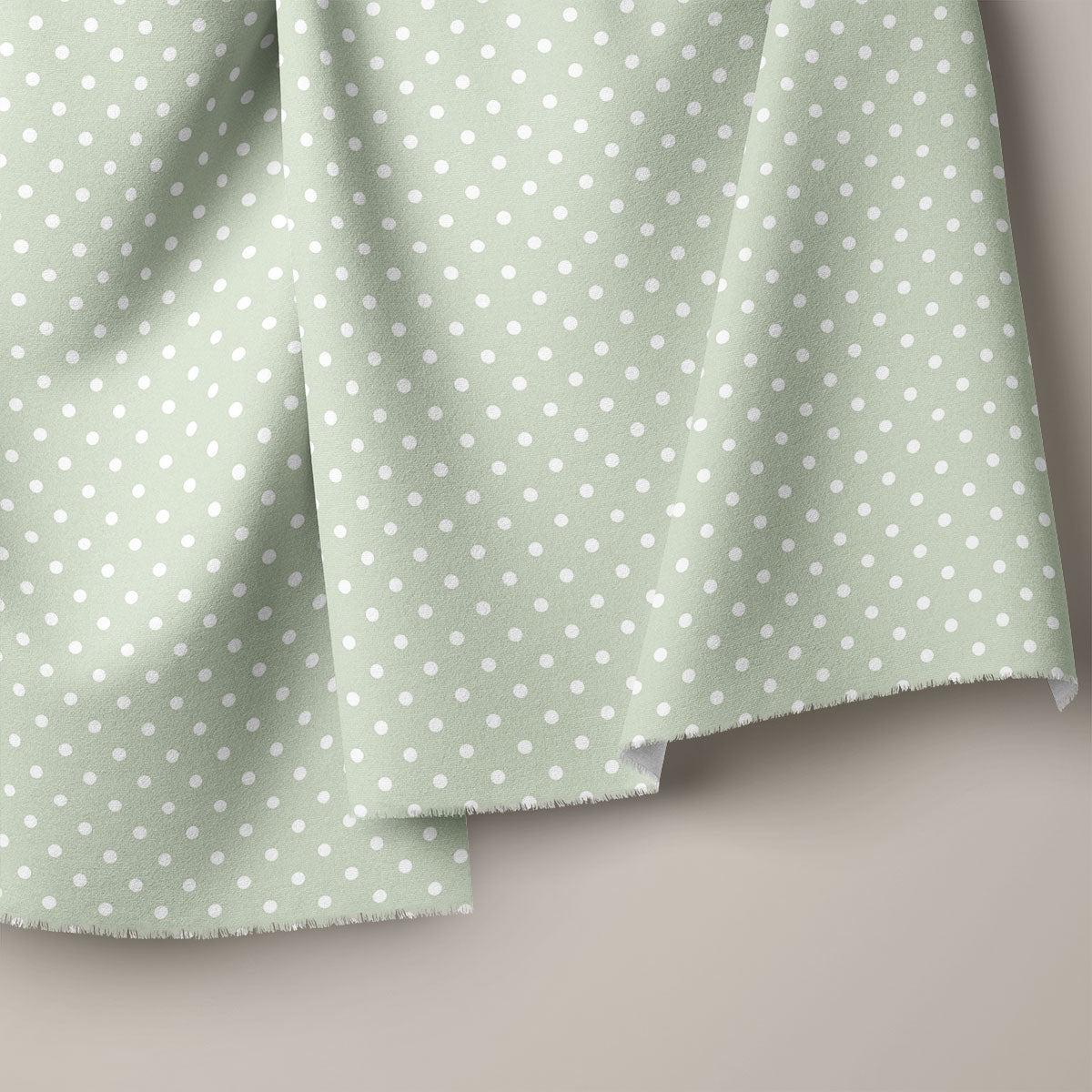 Greenish Grey  And Ecru White Polka Dots Print