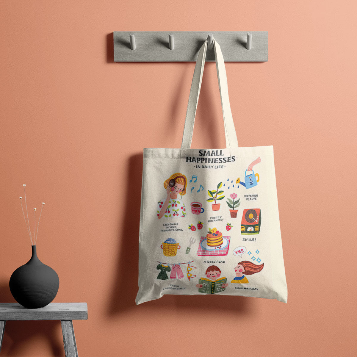 Small Happiness Canvas Tote Bag