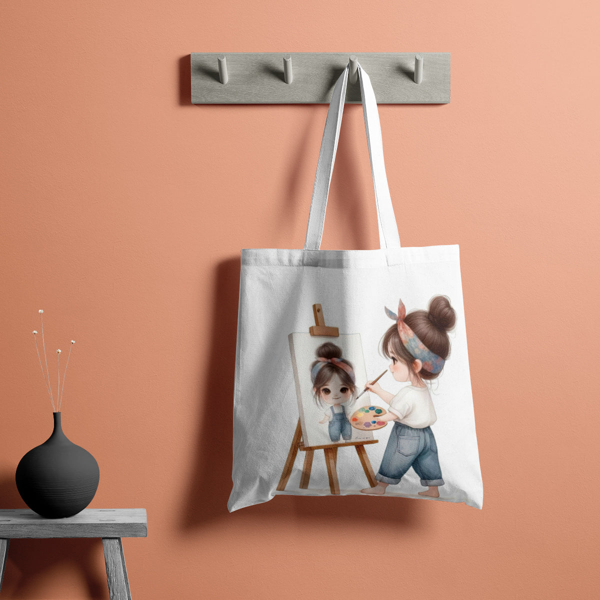 Mini Artist Self-Portrait Cartoon Tote Bag