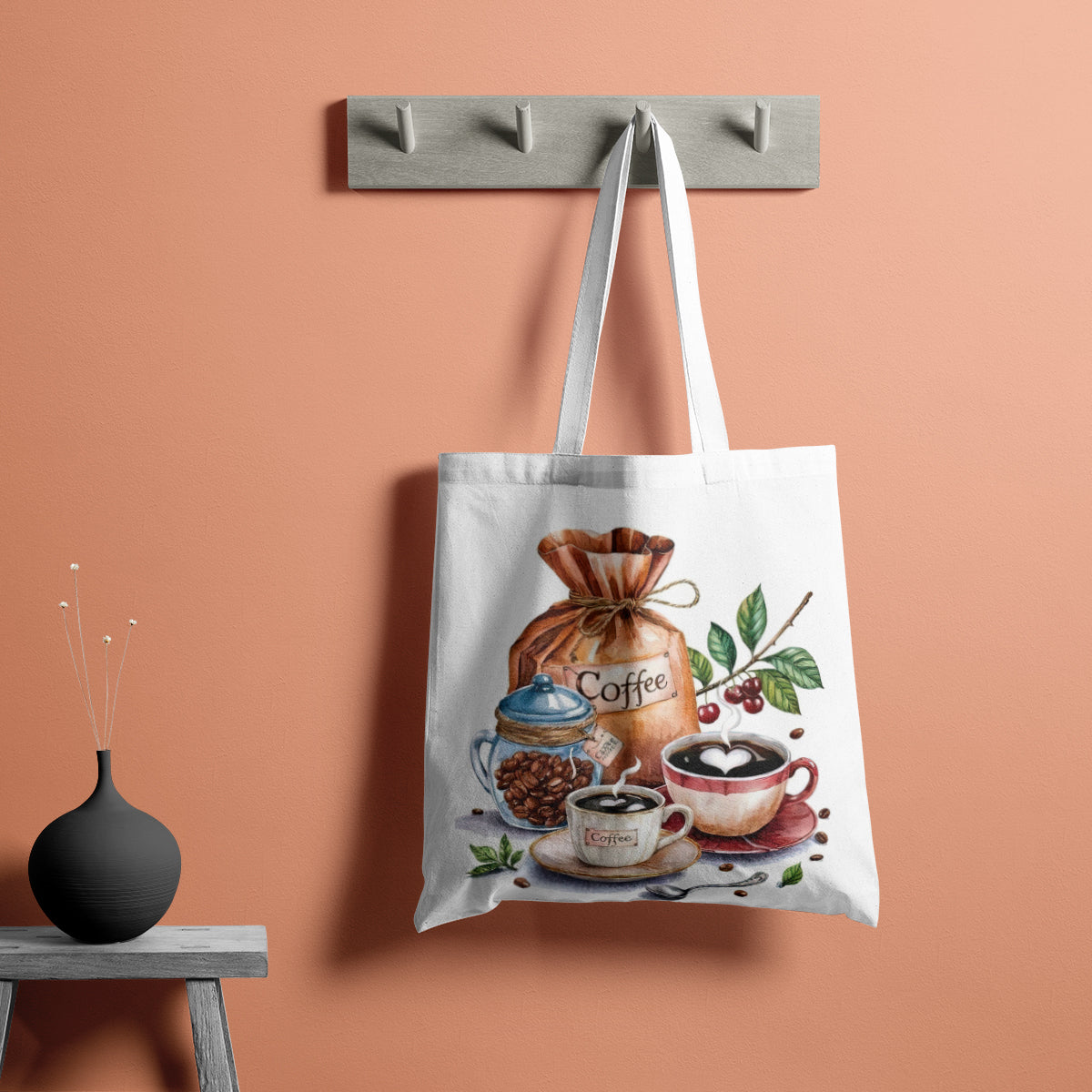 Rustic Coffee Beans & Brew Illustration Tote Bag