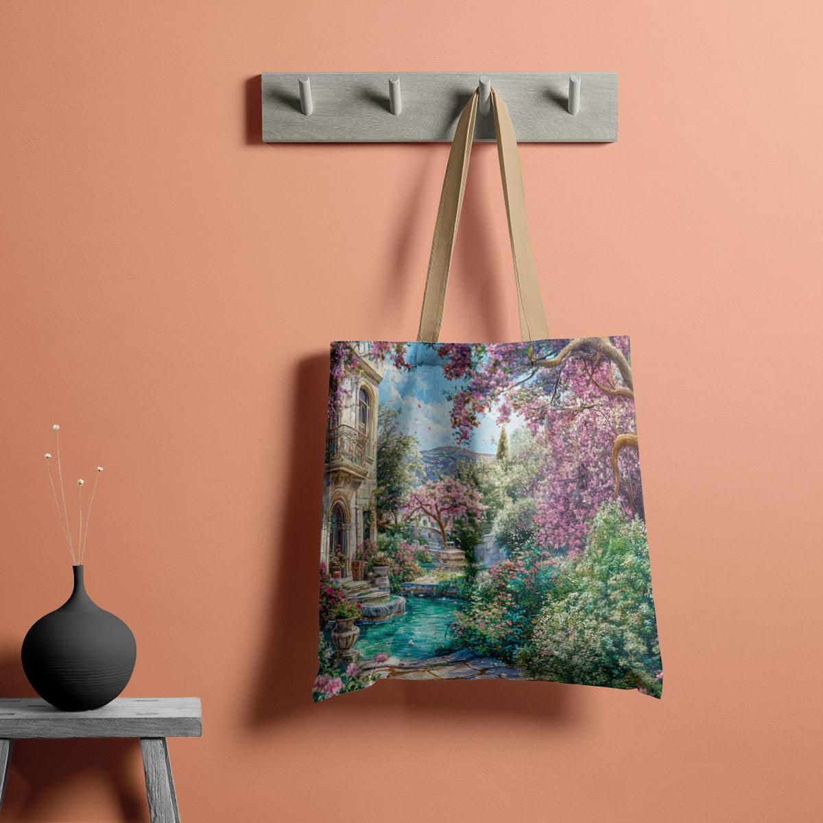 Romantic Blossom Mansion Garden Tote Bag