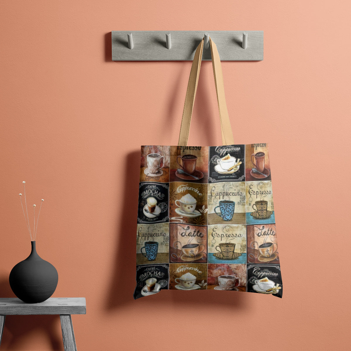 Classic Coffee Tiles Retro Café Tote Bag