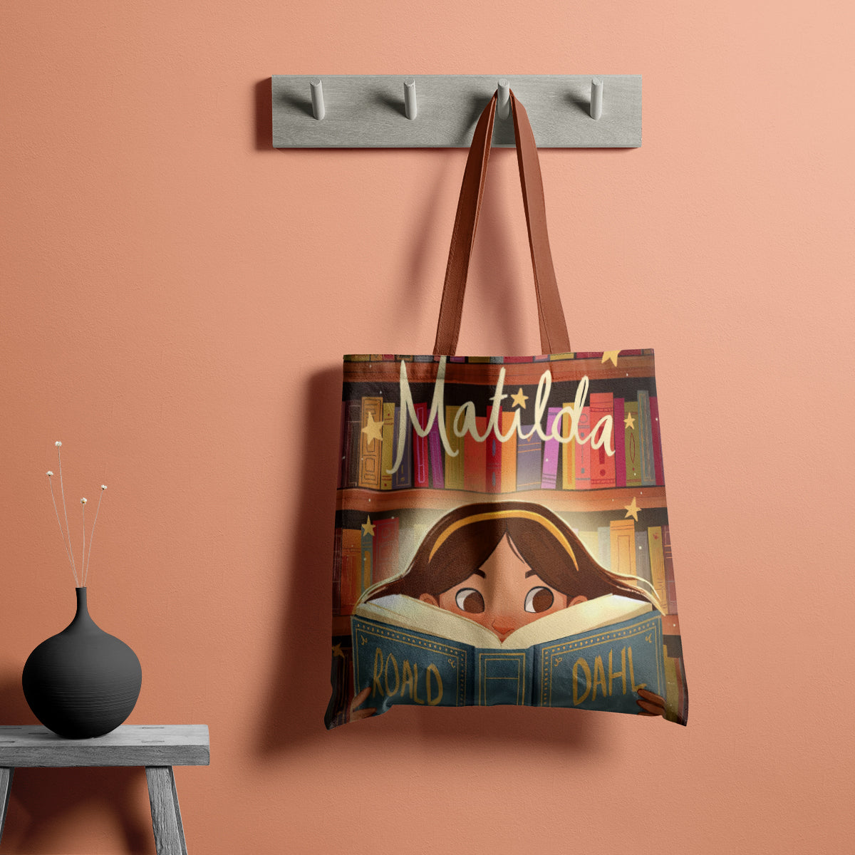 Matilda Library Reading Illustration Tote Bag