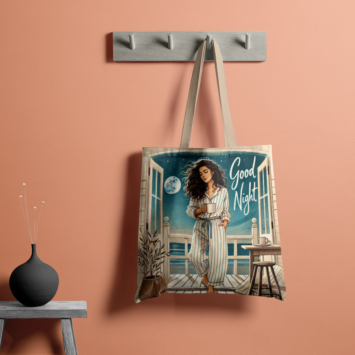 Moonlit Night Balcony Stroll Canvas Tote Bag