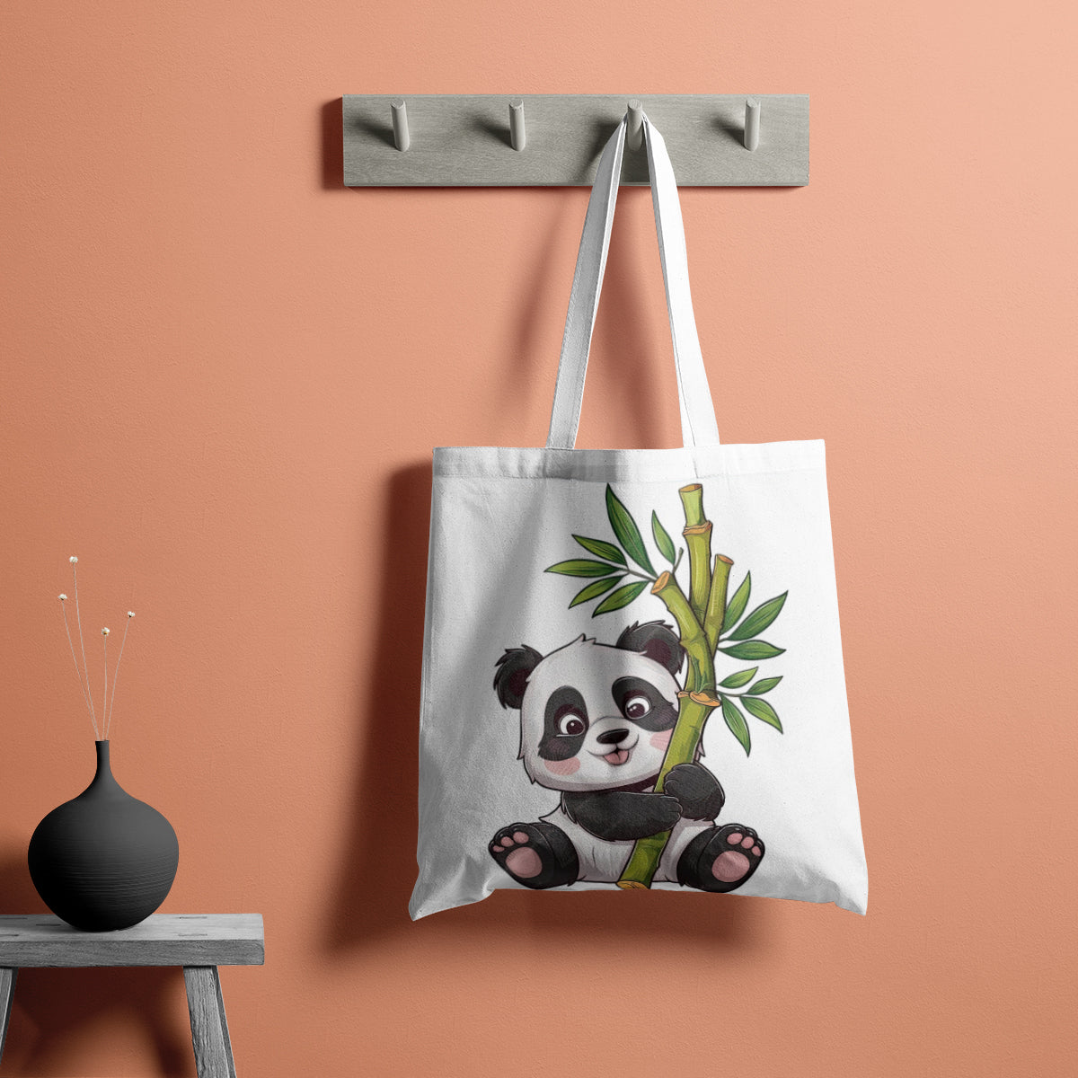 Cute Bamboo Panda Illustration Tote Bag