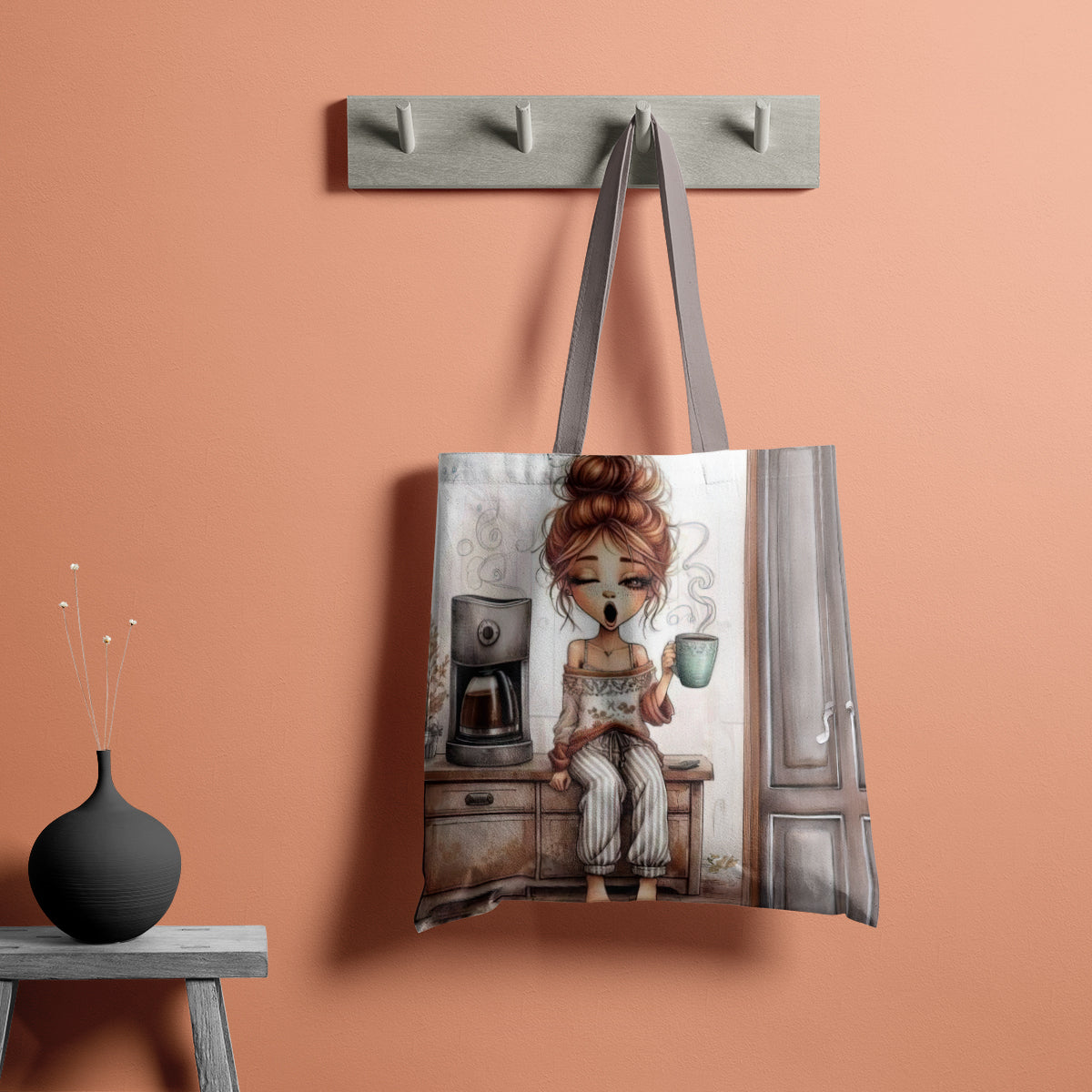 Morning Brew Cozy Kitchen Coffee Girl Tote Bag