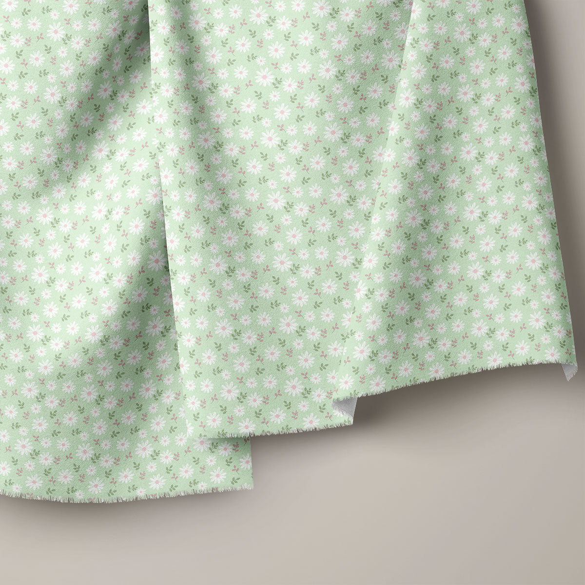 Very Light Green Daisies Floral Print