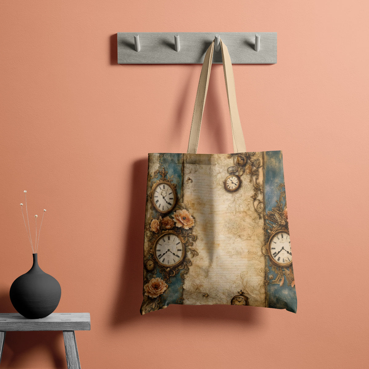 Victorian Rose & Clock Vintage Art Tote Bag