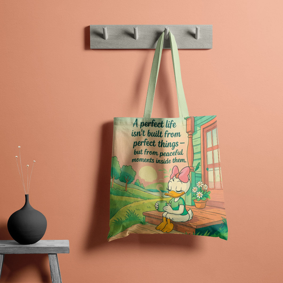 Peaceful Moments Inspirational Duck Quote Tote Bag