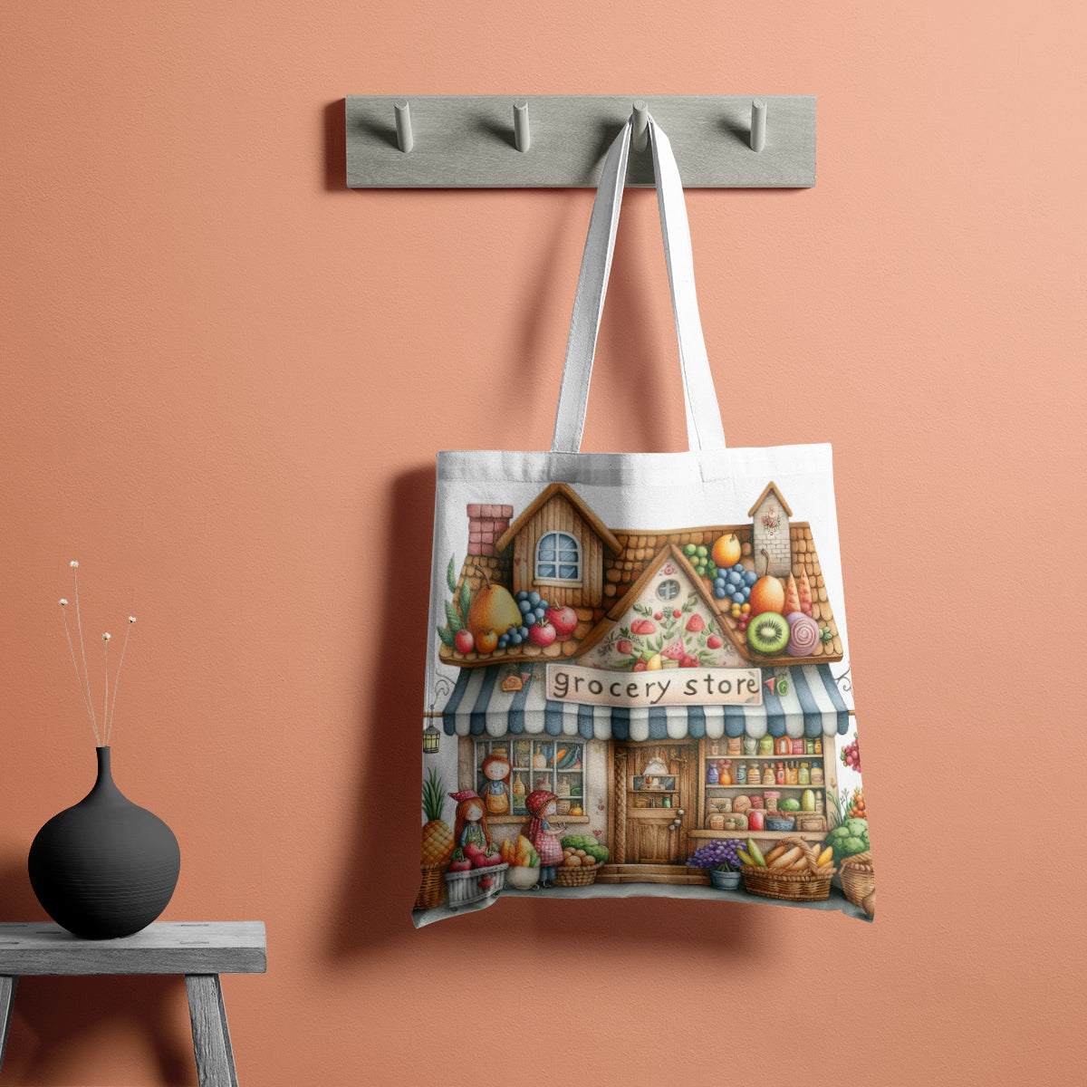 Cottage Grocery Store Pastel Market Tote Bag