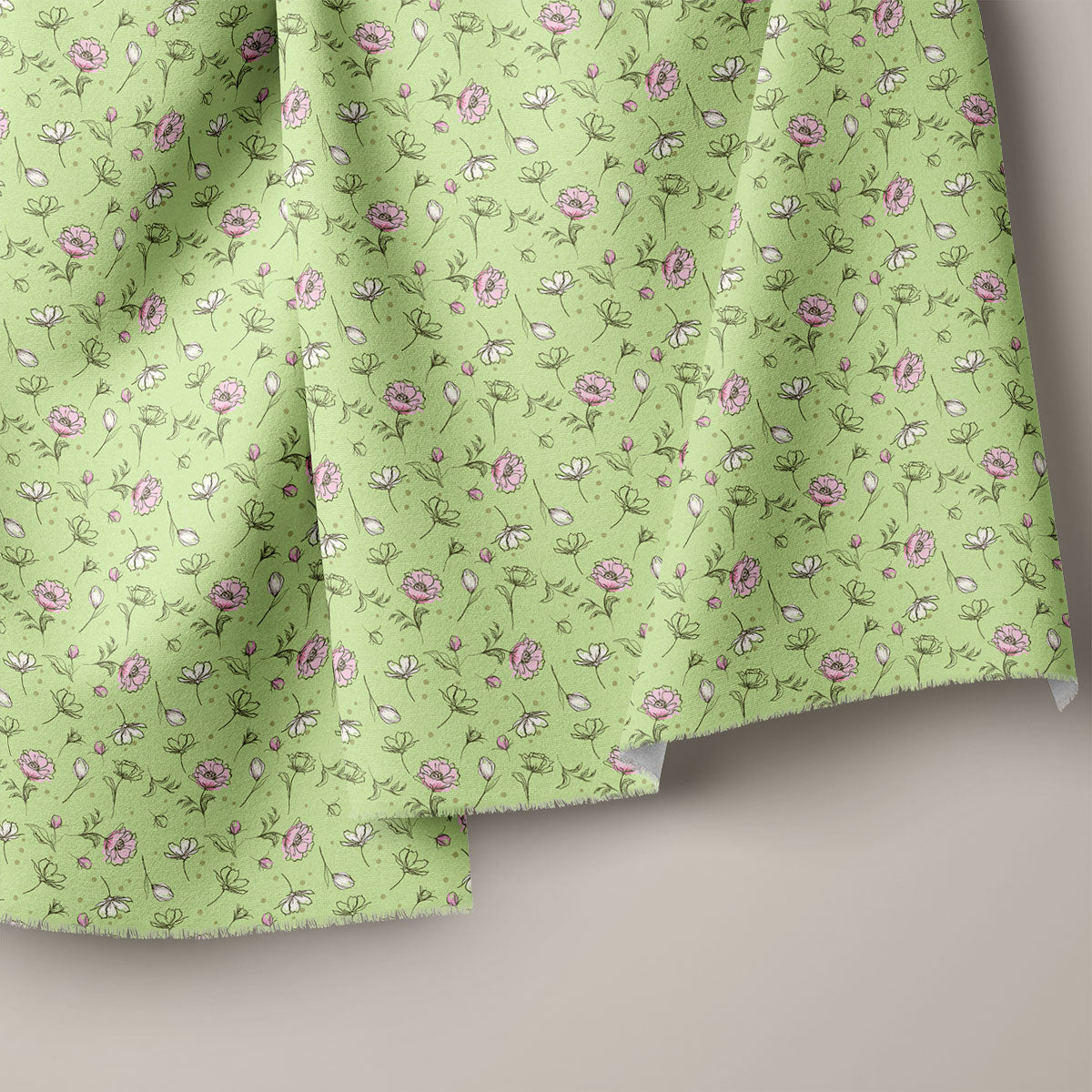 Light Olive Green Rose Buds Floral Print