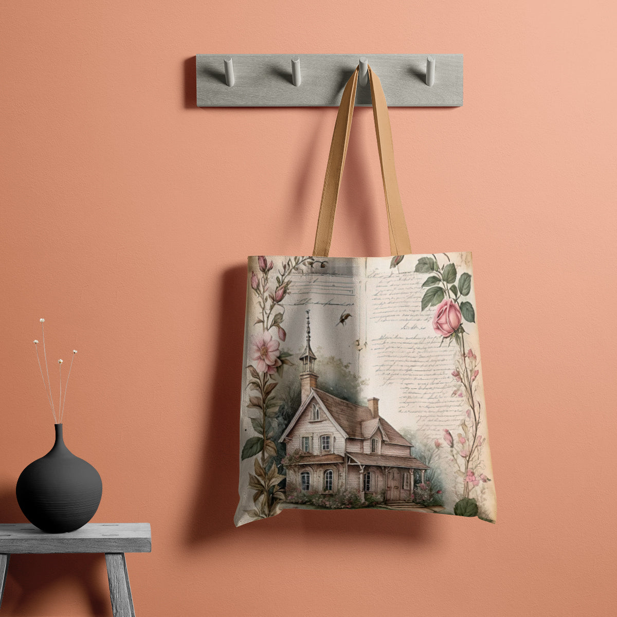 Vintage Chapel Among Blossoms Art Tote Bag