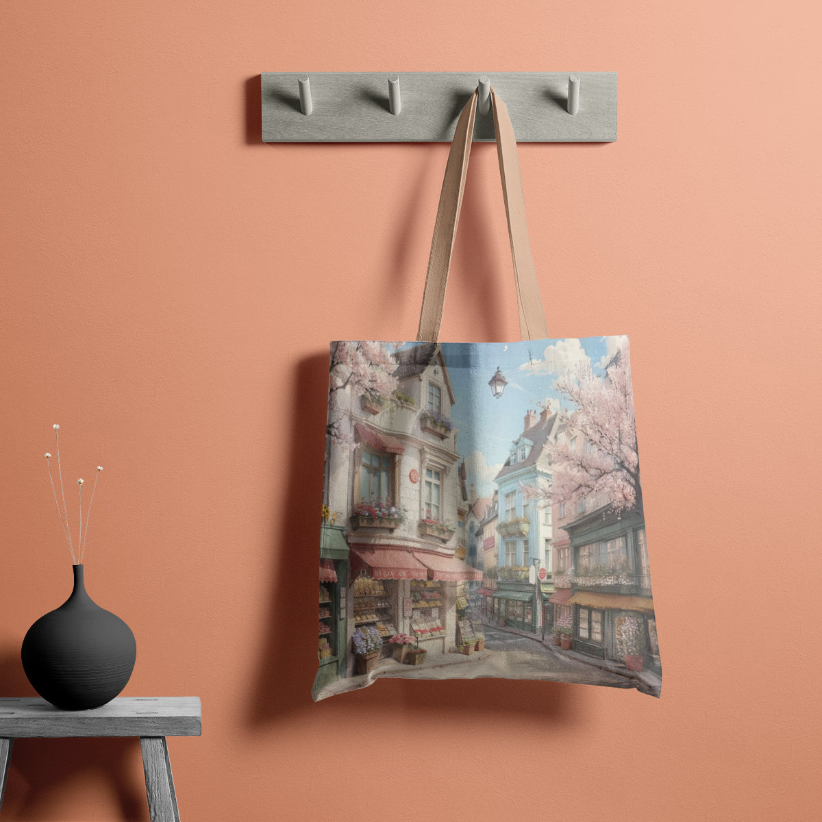 Pastel European Blossom Street Tote Bag