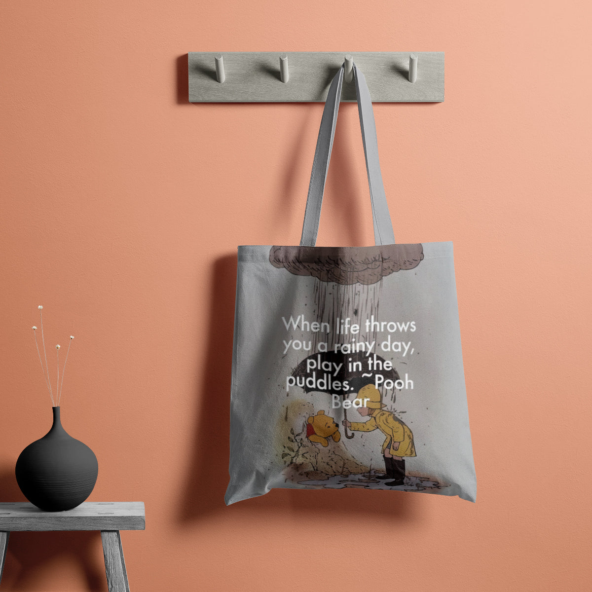 Pooh Bear Rainy Day Puddle Quote Tote Bag