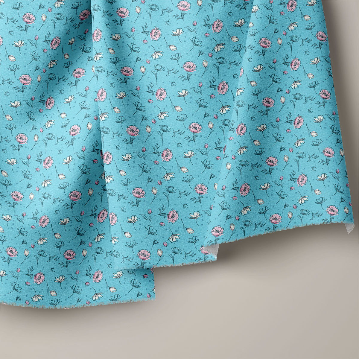 Eastern Blue Rose Buds Floral Print