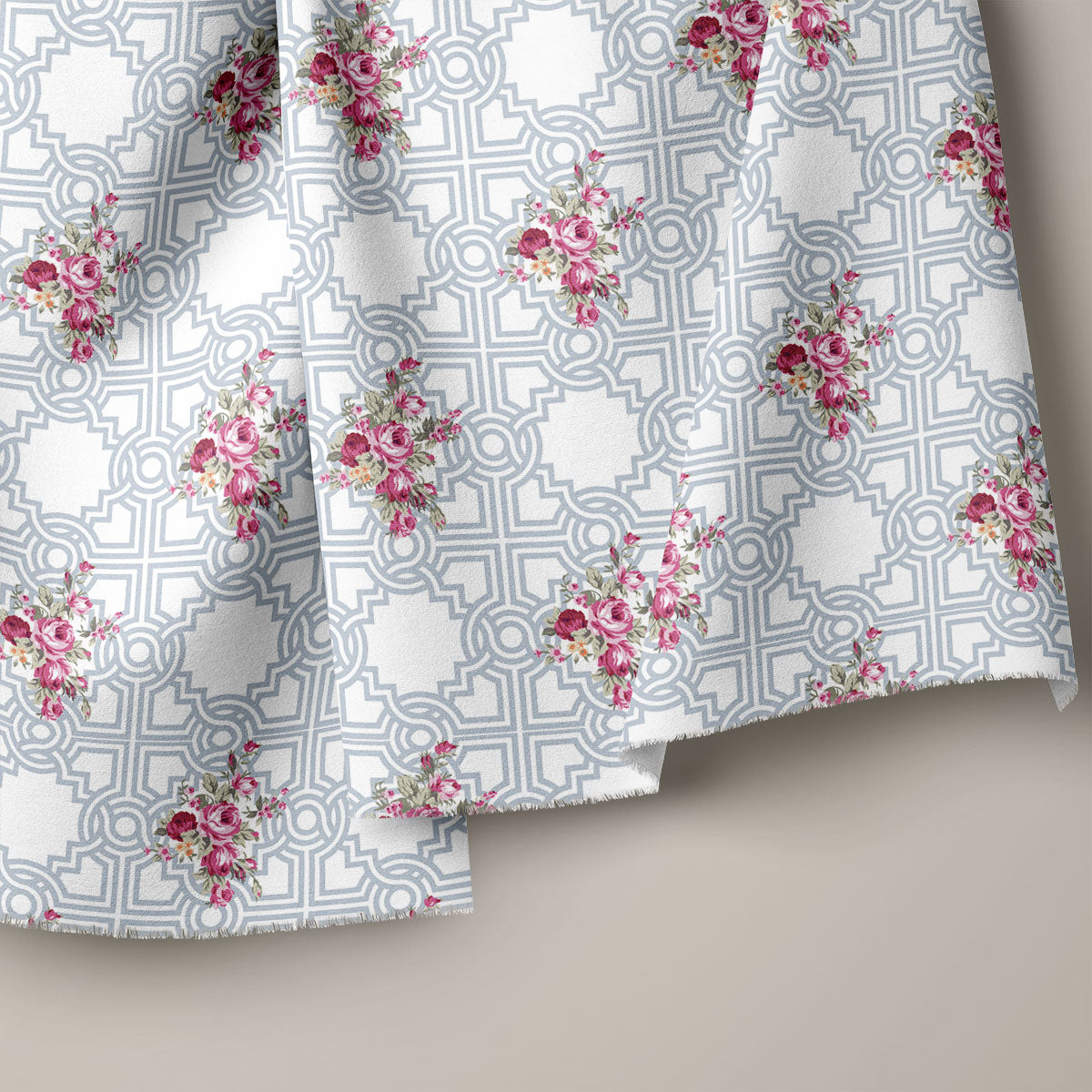 Grey Pink & Cedar Roses Floral Print