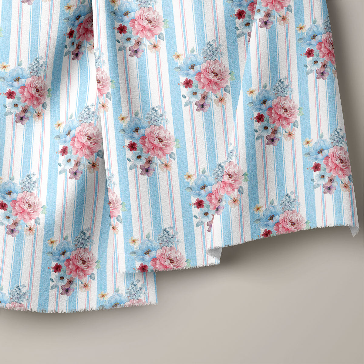 Carolina Blue With Muted Pink Floral Print
