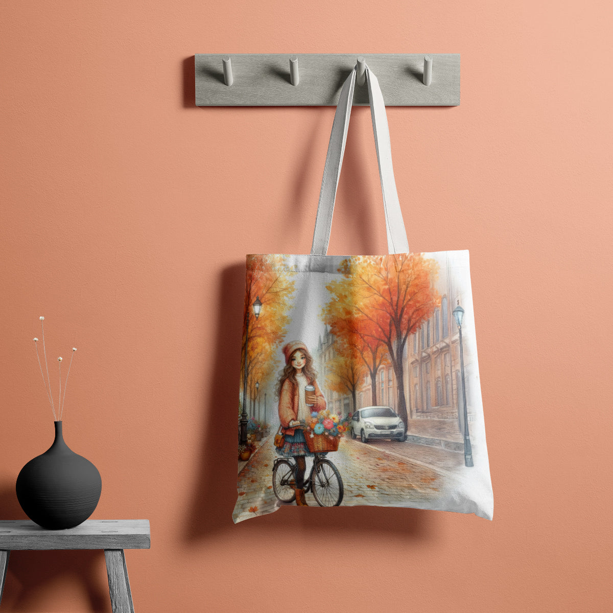 Soft Summer Floral Girl Illustration Tote Bag