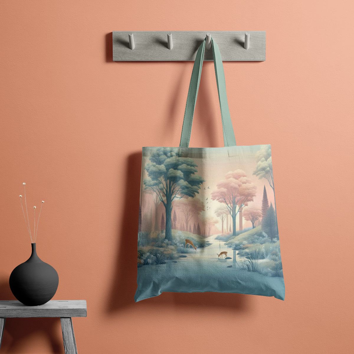 Pastel Forest Dawn With Deer Tote Bag