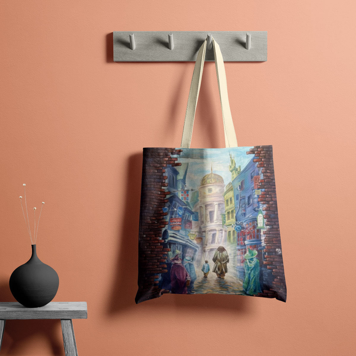 Mystic Wizard Alley Vintage Fantasy Tote Bag