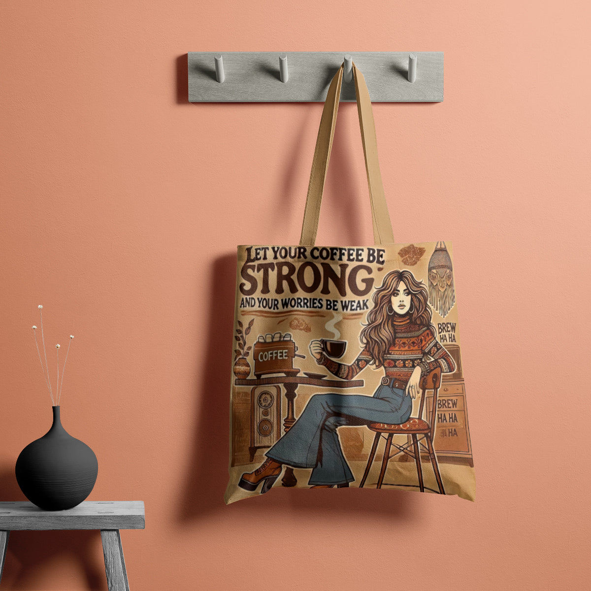 Vintage Strong Brew Café Girl Tote Bag