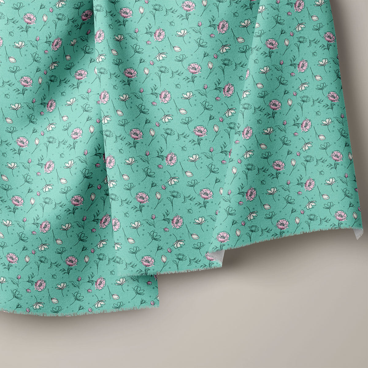 Light Sea Green Rose Buds Floral Print