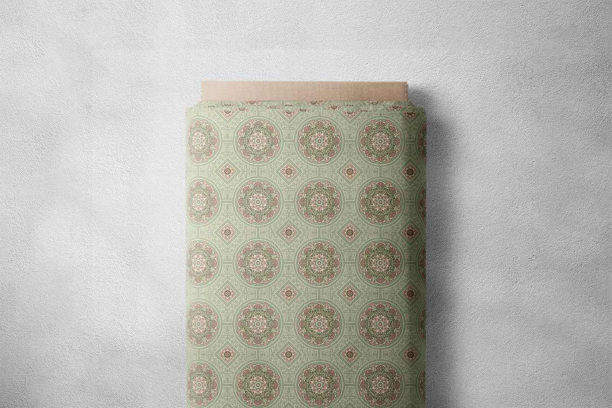 Pale Olive Oriental Design Geometric Print