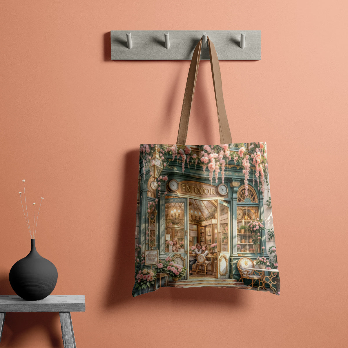 Elegant Green Floral Boutique Storefront Tote Bag