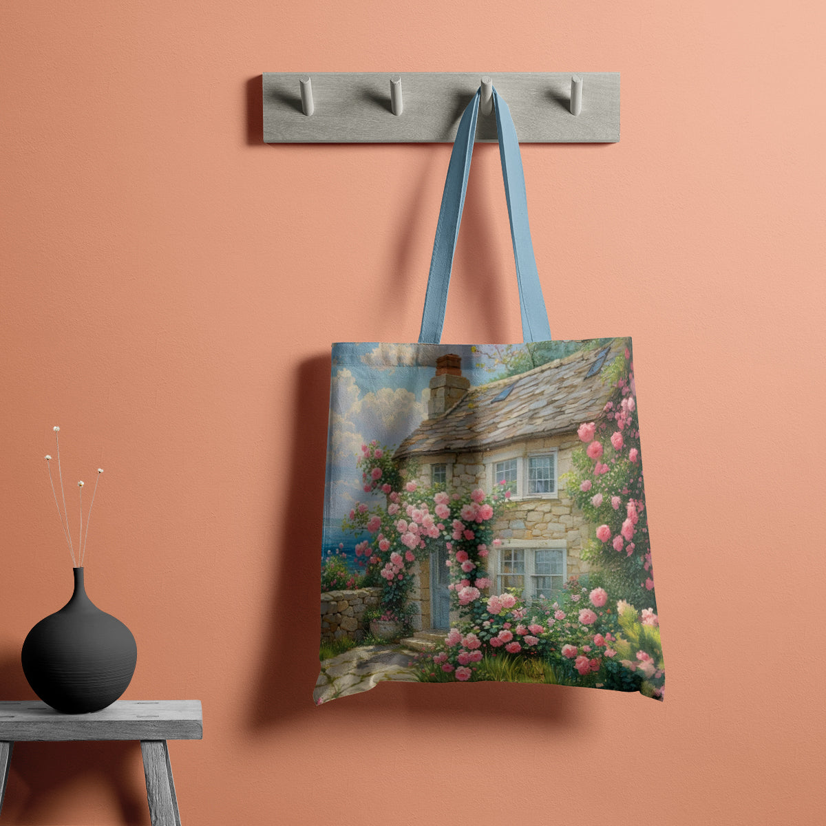 Rose-Covered English Cottage Garden Tote Bag