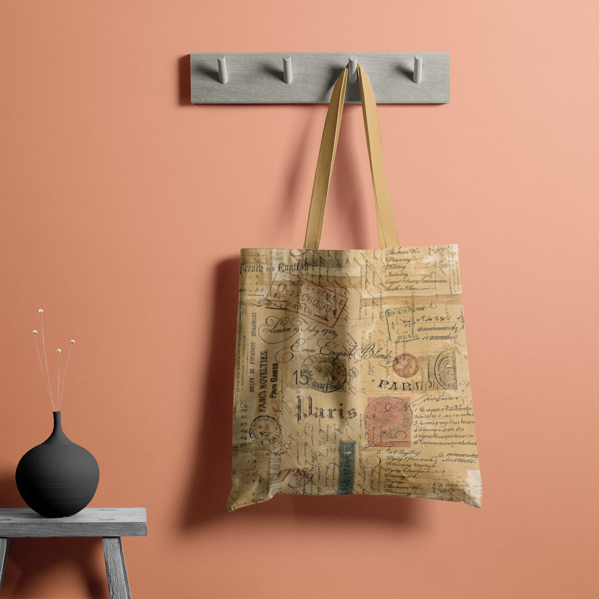 Antique Parisian Script Collage Tote Bag