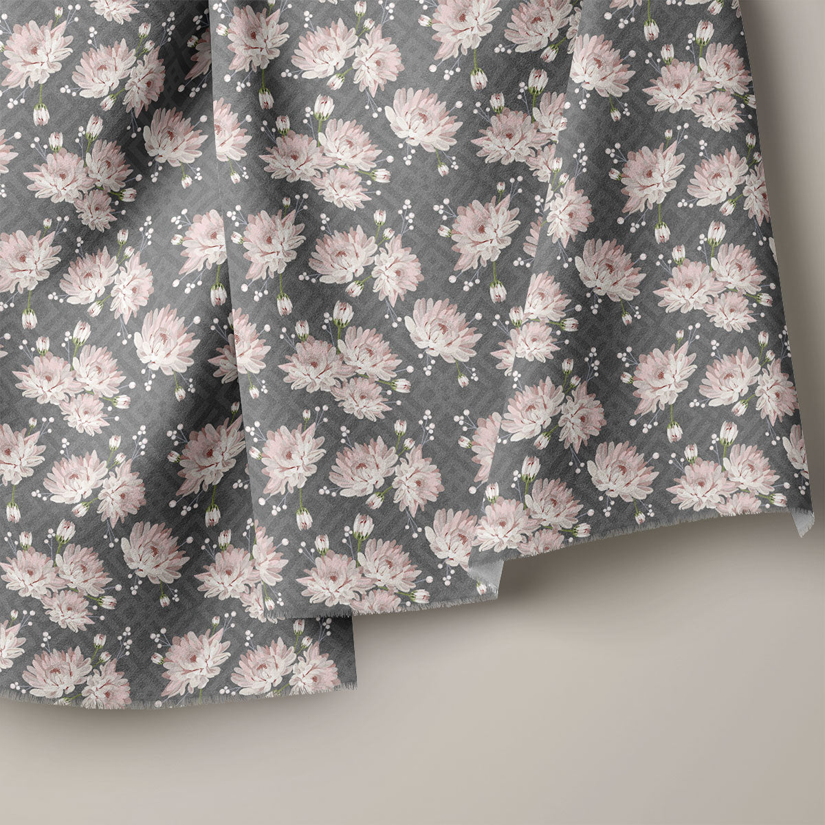 Carbon Grey Vintage Rose Floral Print