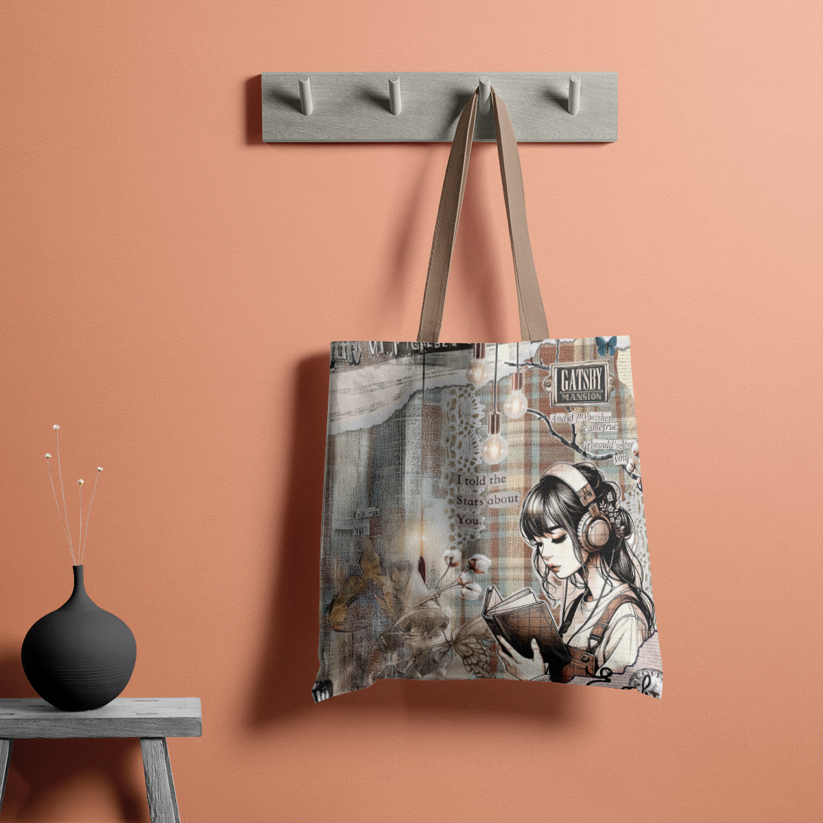 Vintage Collage Reader Aesthetic Tote Bag