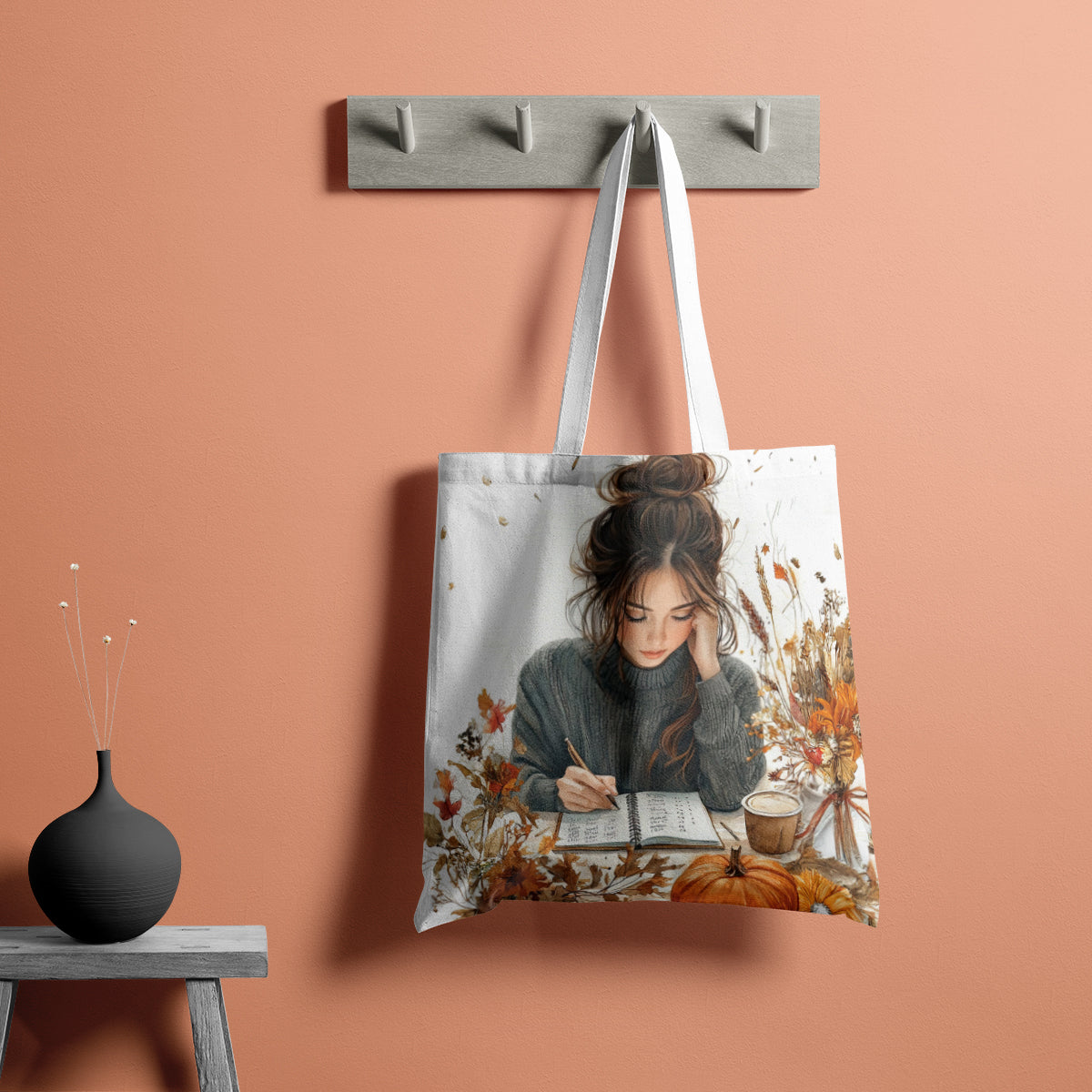Autumn Journal Cozy Writing Girl Tote Bag