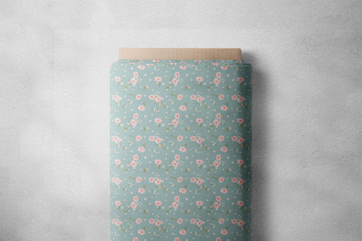 Greyish Teal Vintage Floral Print