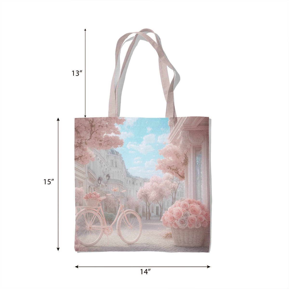 Dreamy Pastel Blossom Street Bicycle Tote Bag