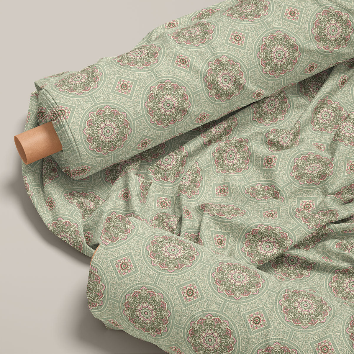 Pale Olive Oriental Design Geometric Print