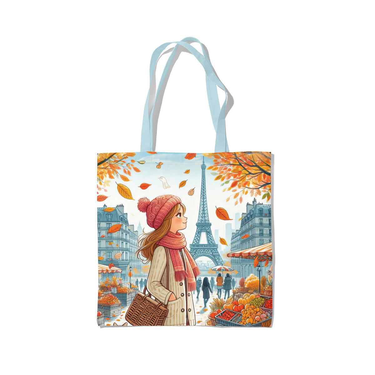 Autumn Paris Market Day Illustration Tote Bag