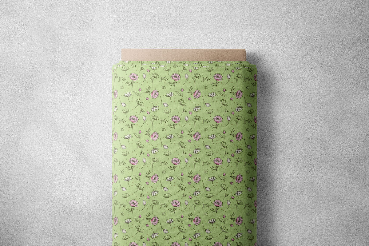 Light Olive Green Rose Buds Floral Print
