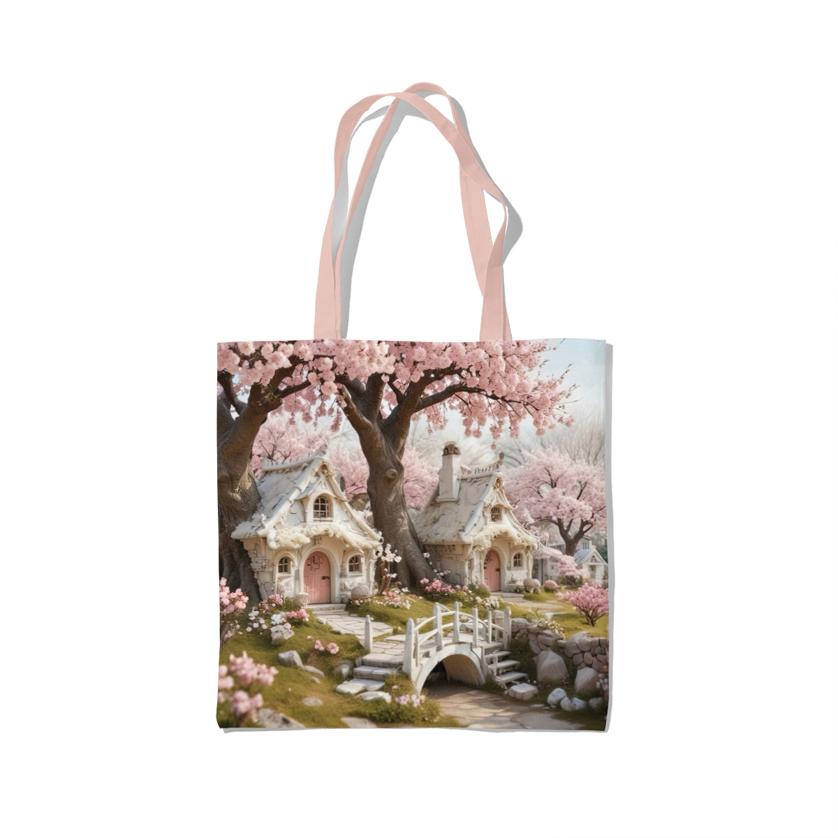 Fairytale Cherry Blossom Cottage Lane Tote Bag