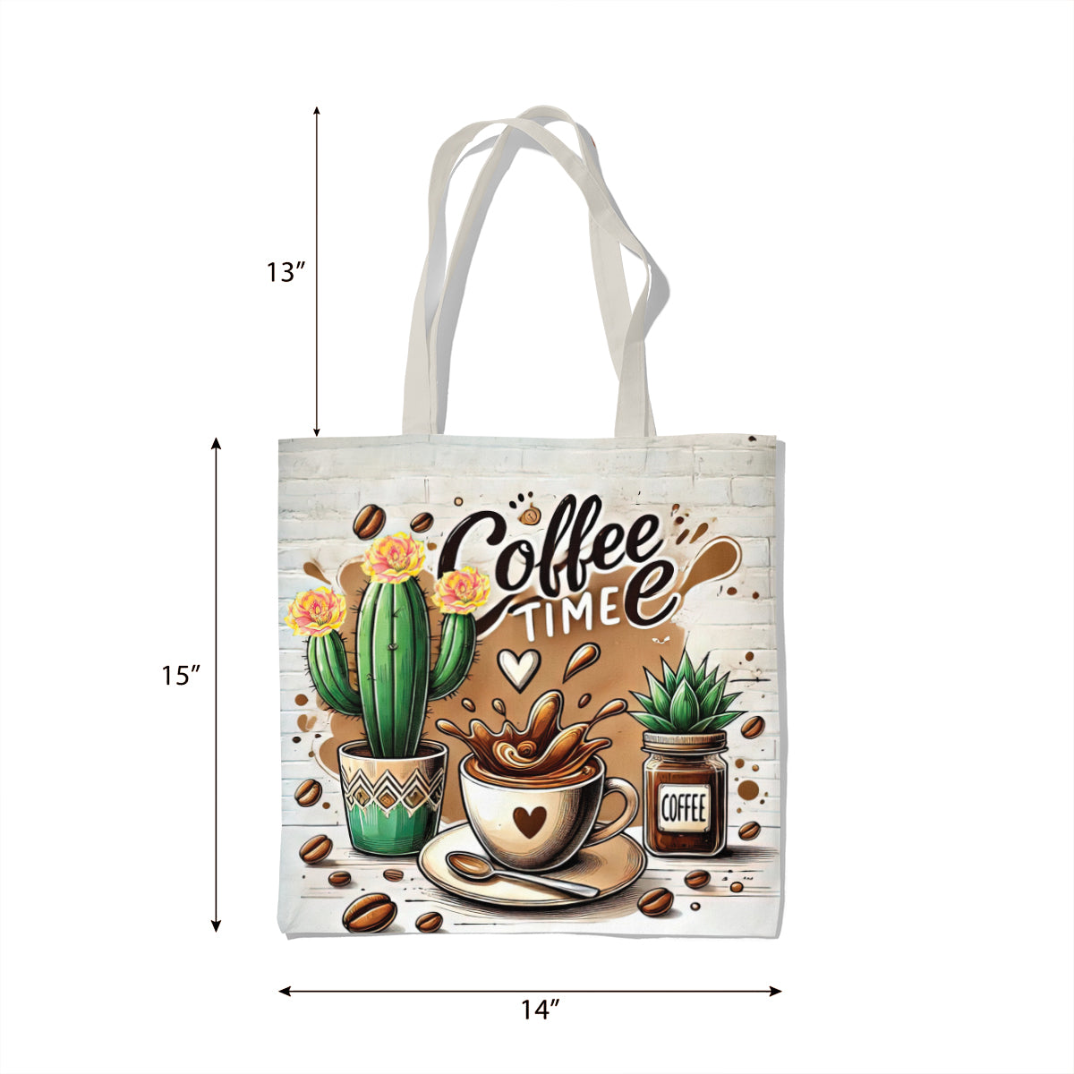 Coffee Time Cactus Splash Illustration Tote Bag