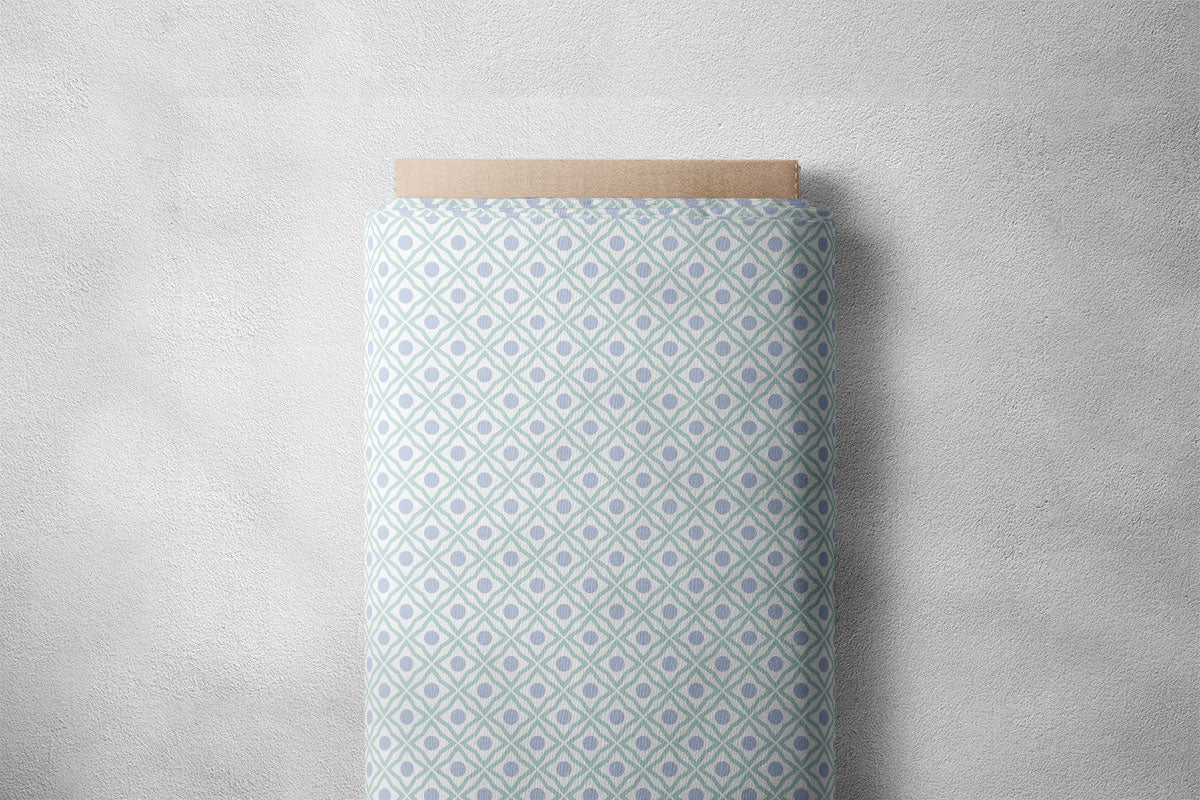 Milk White And Coral Blue Pattern Geometric Print