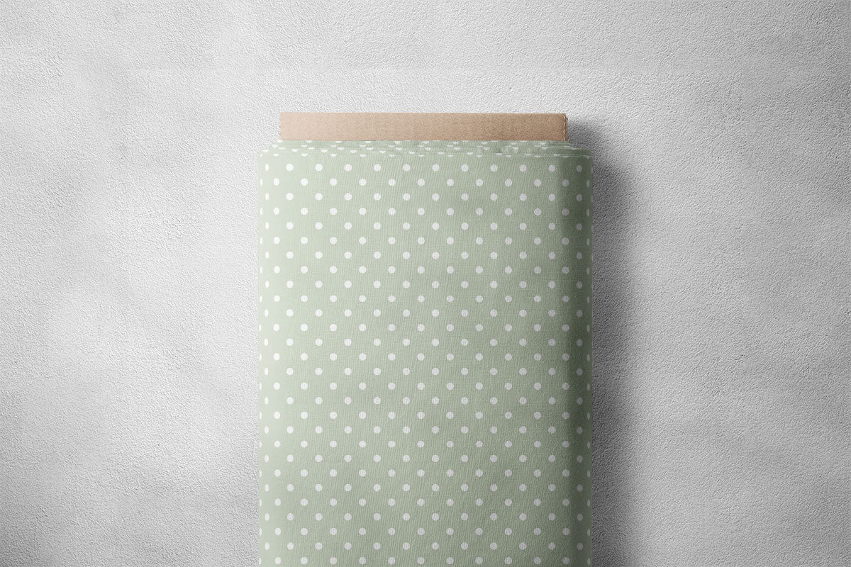 Greenish Grey  And Ecru White Polka Dots Print