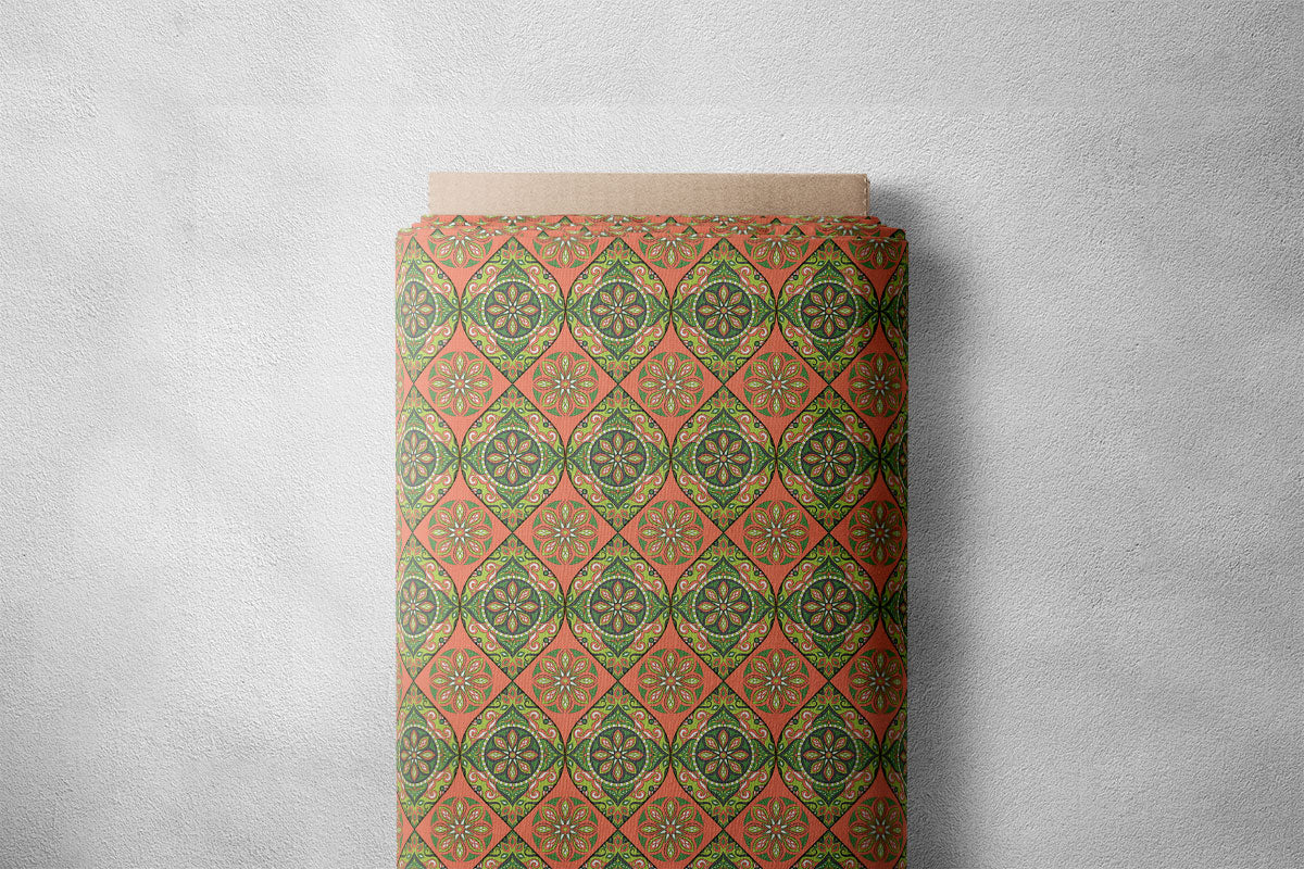 Orange Salmon And Drab Green Pattern Geometric Print