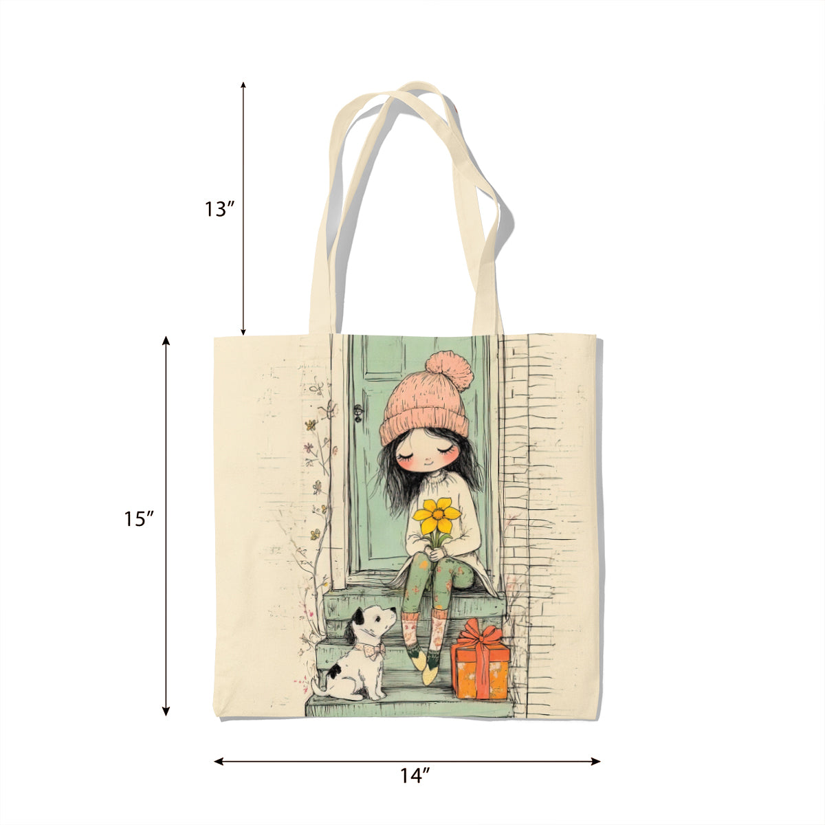 Sunflower Steps Cute Girl & Puppy Tote Bag