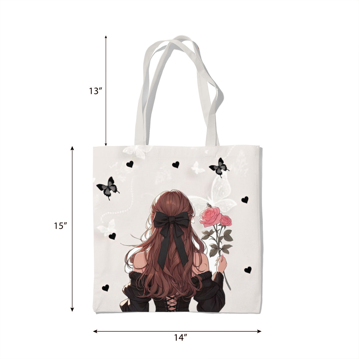 Romantic Rose & Butterfly Back-View Tote Bag