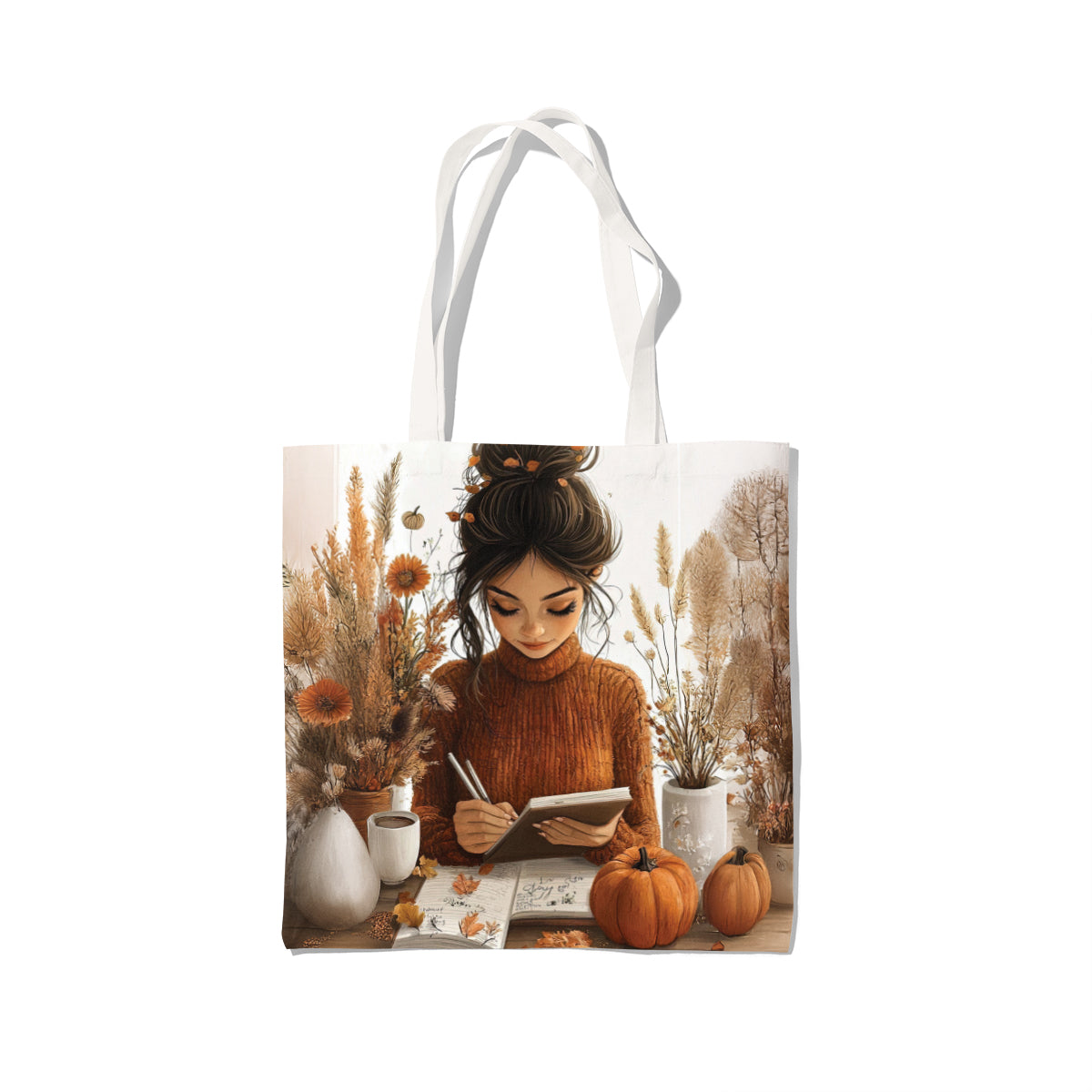 Autumn Writer Cozy Pumpkin Art Tote Bag